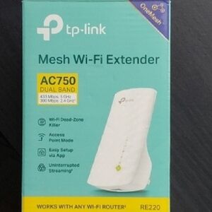 TP-Link Mesh Wi‑Fi Extender AC750 in Teal and Yellow Packaging